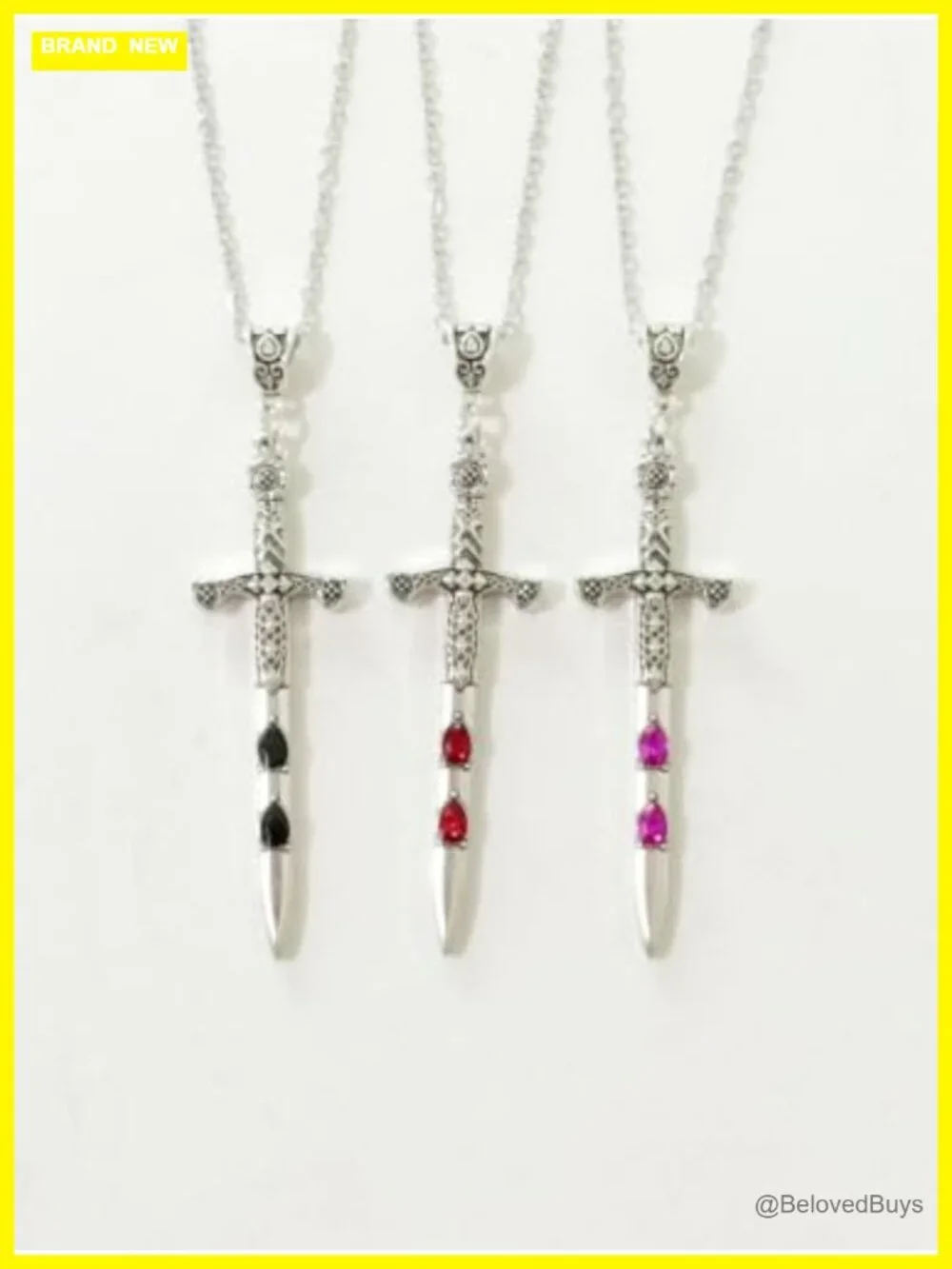 Gothic Sword Cross Pendant Necklace Zinc Alloy Crystal Y2K Grunge Jewelry